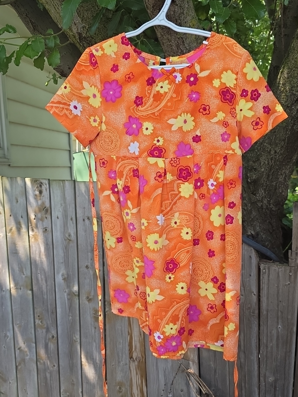 Gloria Vanderbilt Orange Floral Tie-Waist Dress with Pink & Yellow Accents